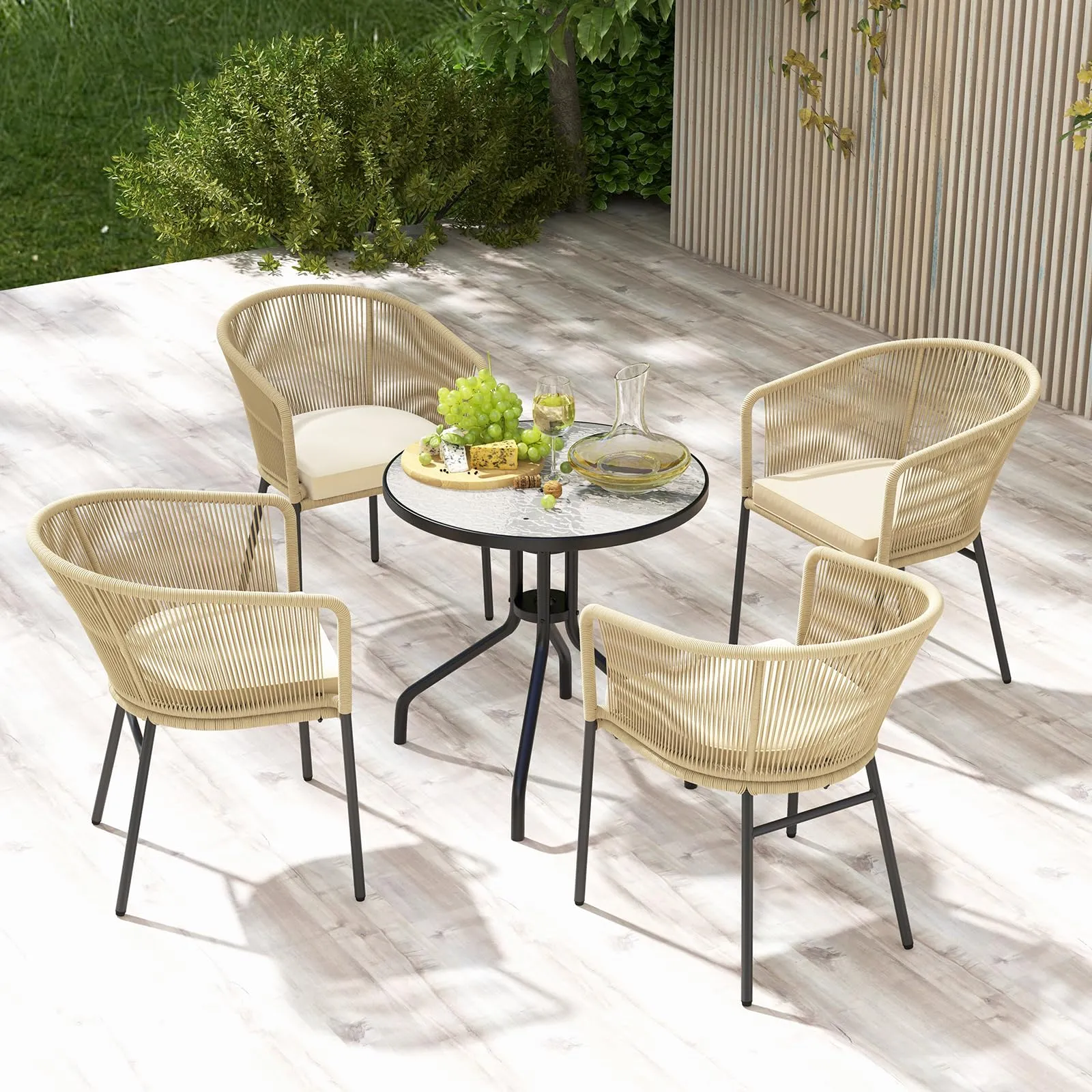 Tangkula Patio Chairs Set of 4, Upholstered Accent Chairs w/Curved Backrest
