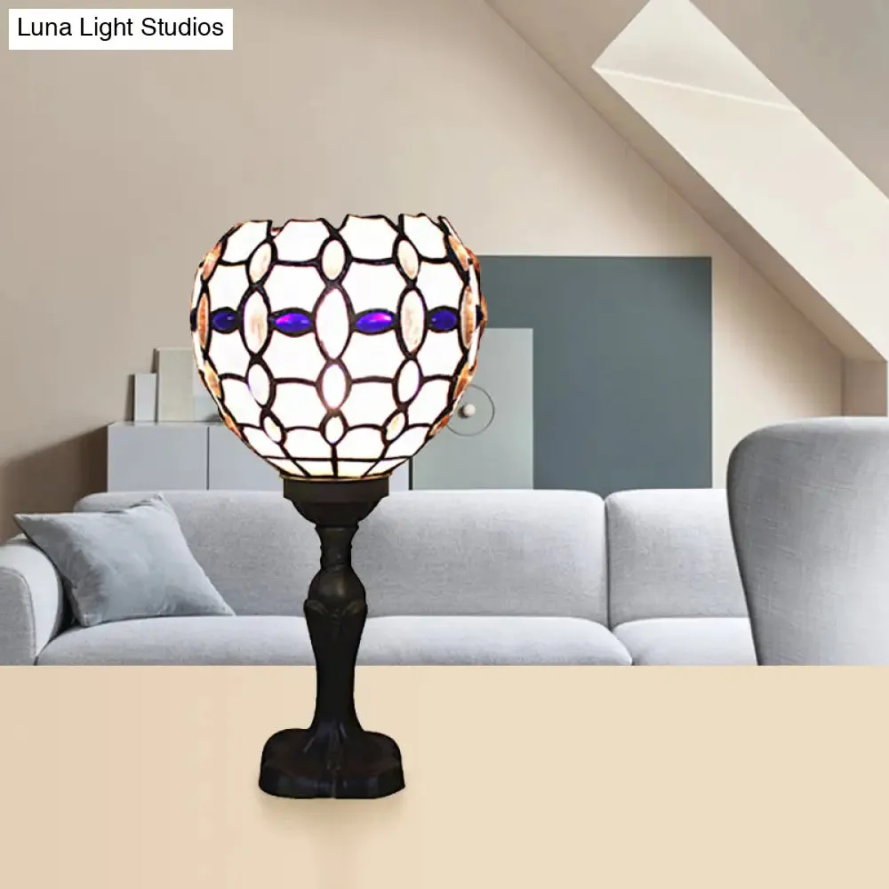 Tiffany Stained Glass Blue Torch Table Lamp - Gem/Dragonfly Pattern for Cafe & Living Room