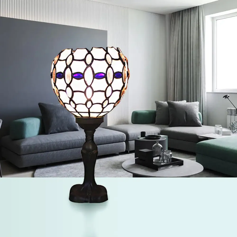 Tiffany Stained Glass Blue Torch Table Lamp - Gem/Dragonfly Pattern for Cafe & Living Room