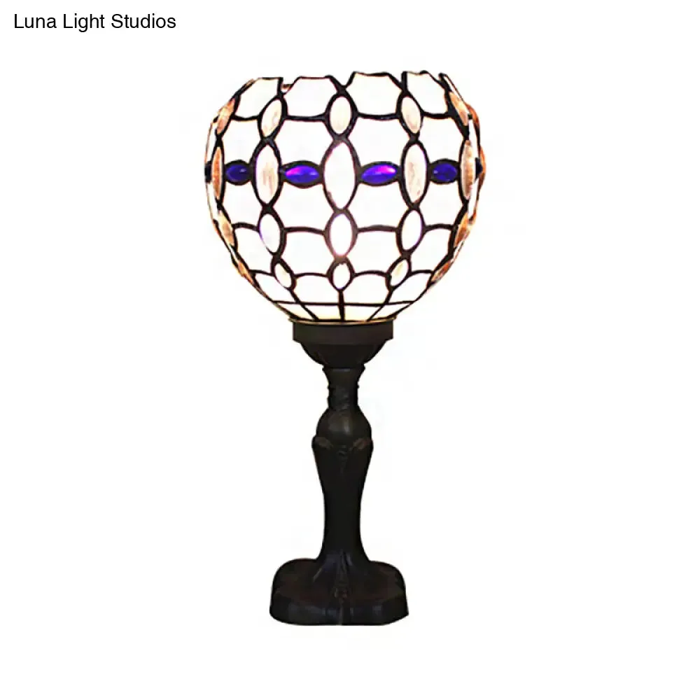Tiffany Stained Glass Blue Torch Table Lamp - Gem/Dragonfly Pattern for Cafe & Living Room
