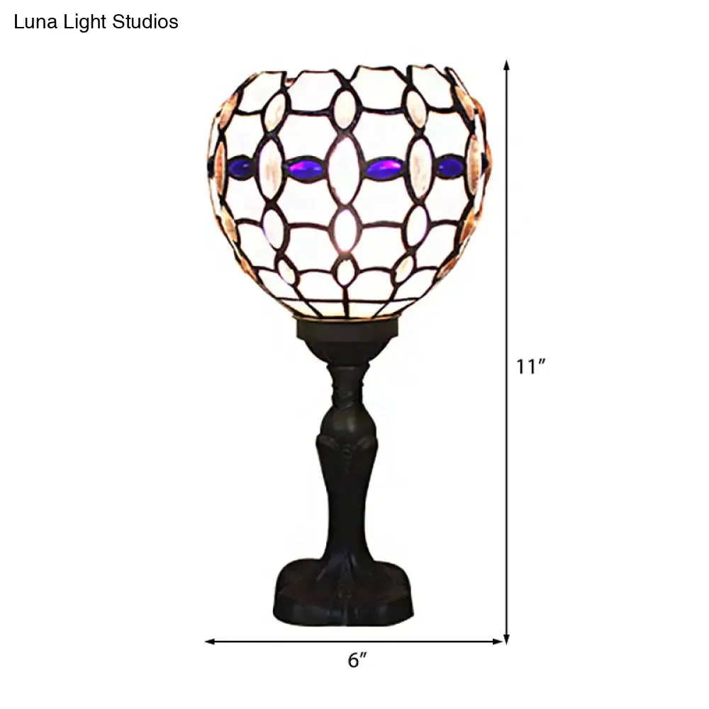 Tiffany Stained Glass Blue Torch Table Lamp - Gem/Dragonfly Pattern for Cafe & Living Room