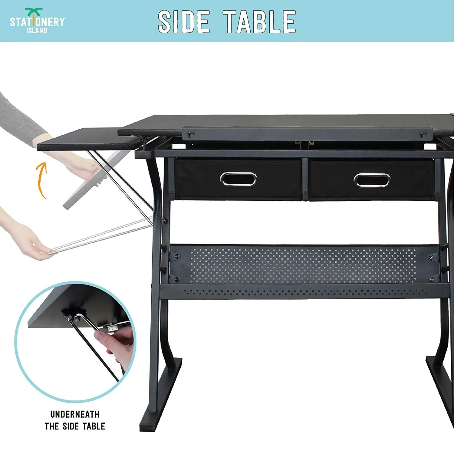 Tiree Drafting Table - Art & Crafts Desk with Storage, Stool & Clips