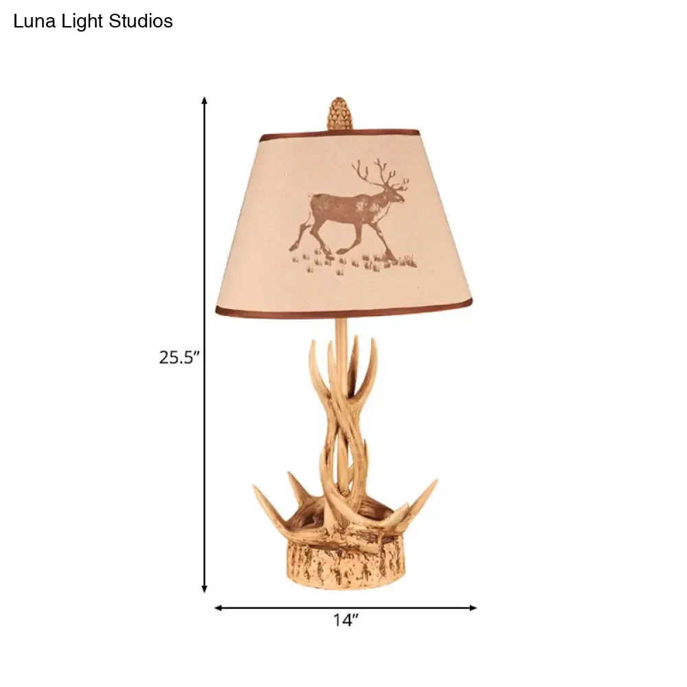 Traditional Drum Resin 1-Light Desk Lamp in Wood with Branch Base for Bedroom