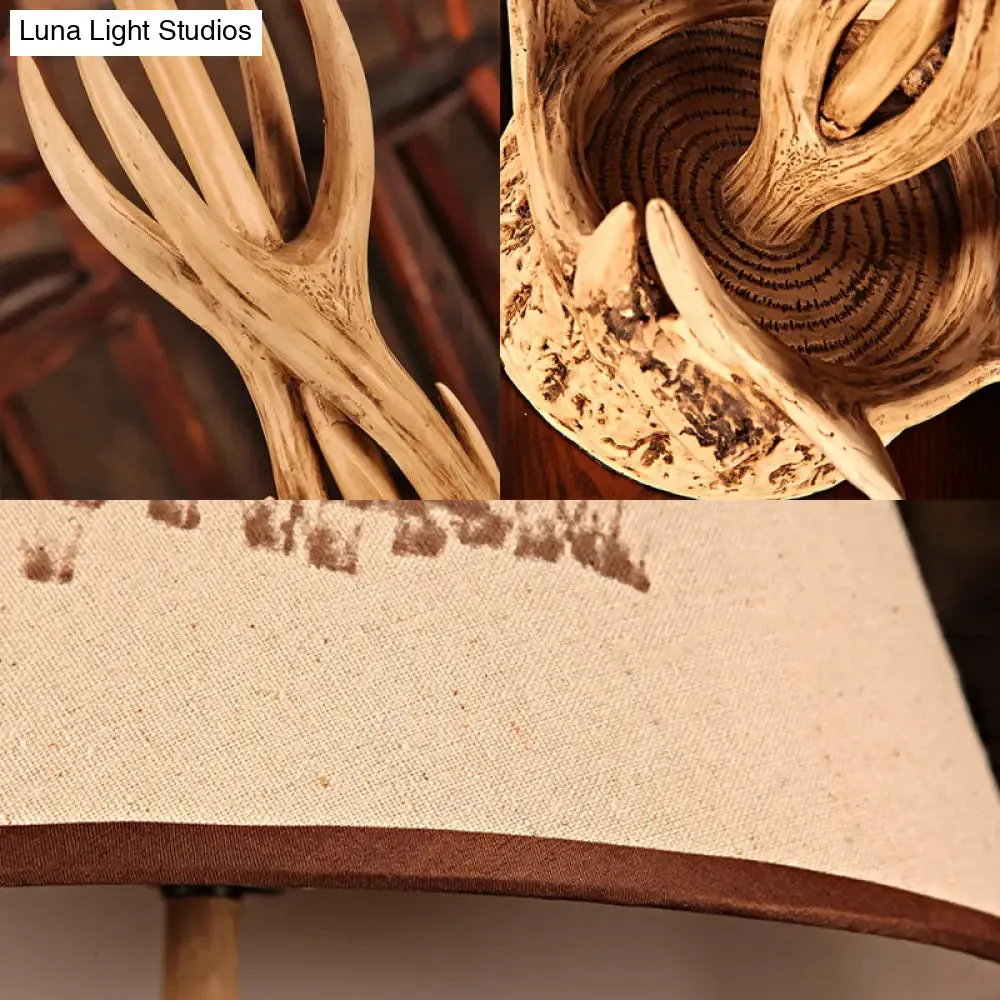 Traditional Drum Resin 1-Light Desk Lamp in Wood with Branch Base for Bedroom