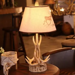 Traditional Drum Resin 1-Light Desk Lamp in Wood with Branch Base for Bedroom