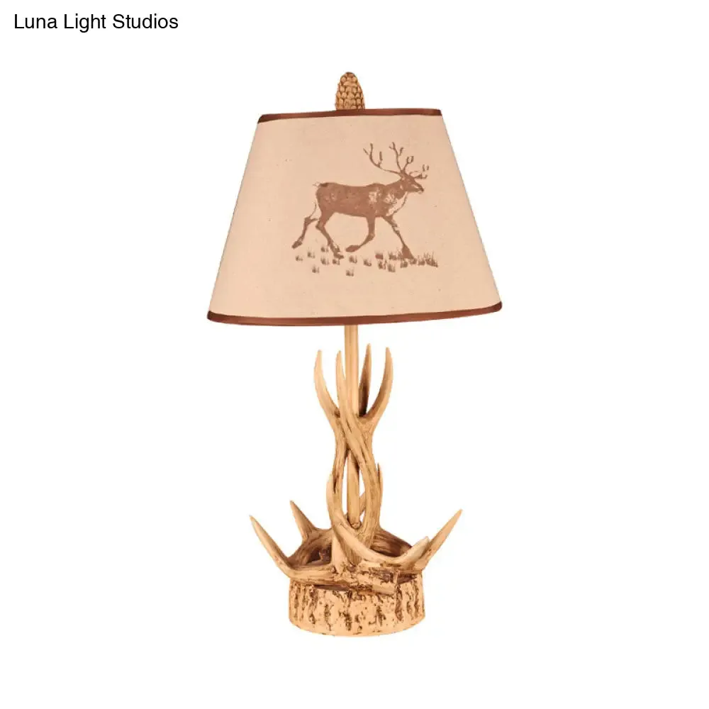 Traditional Drum Resin 1-Light Desk Lamp in Wood with Branch Base for Bedroom