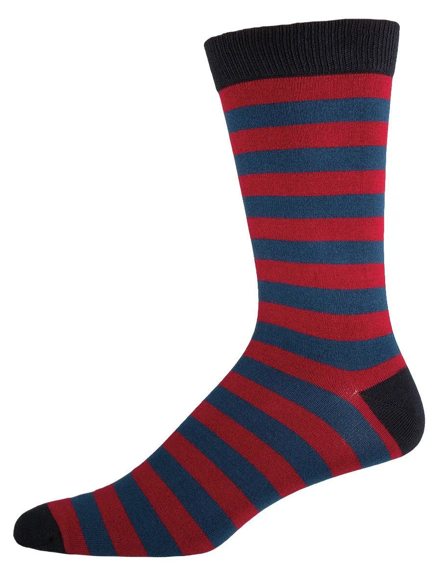Twilight Blue and Red Stripe Bamboo Socks (Men's)