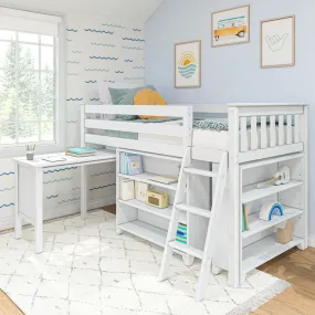 Twin Low Loft Bed With Desk & Bookcases