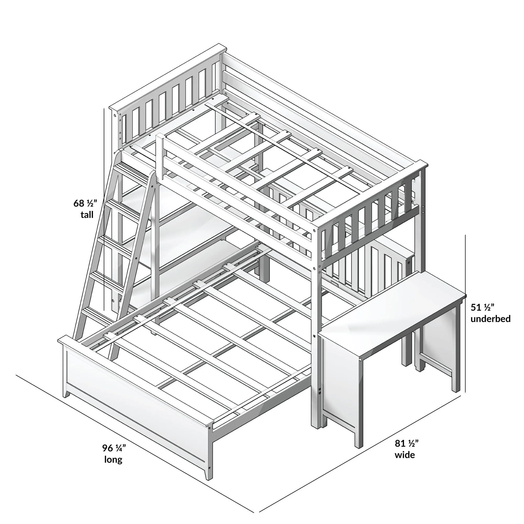 Twin Over Full L-Shaped Bunk Bed With Bookcase & Desk