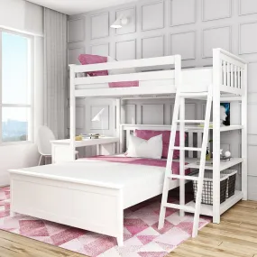 Twin Over Full L-Shaped Bunk Bed With Bookcase & Desk