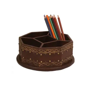 Unique Dark Finished Wooden 5-Slot Pen Pencil Holder