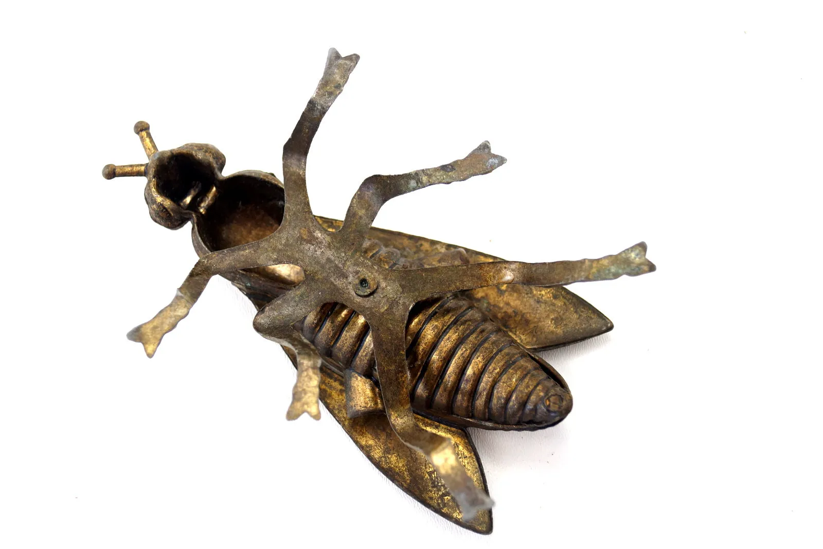 Vintage Brass Fly Ashtray / Trinket Box with Pivoting Wings, Made in Italy (c.1930s) N3