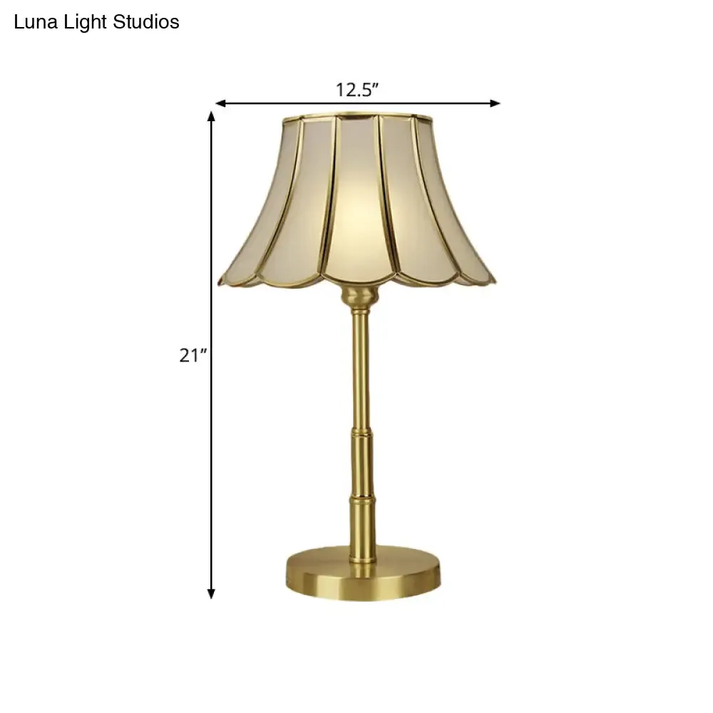 Vintage White Glass Scalloped Bedside Desk Lamp with Brass Finish - 1-Bulb Reading Book Light