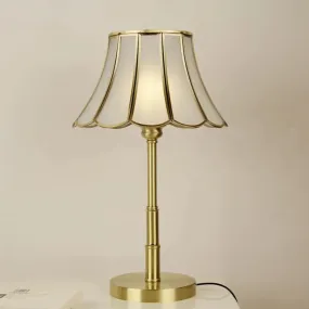 Vintage White Glass Scalloped Bedside Desk Lamp with Brass Finish - 1-Bulb Reading Book Light