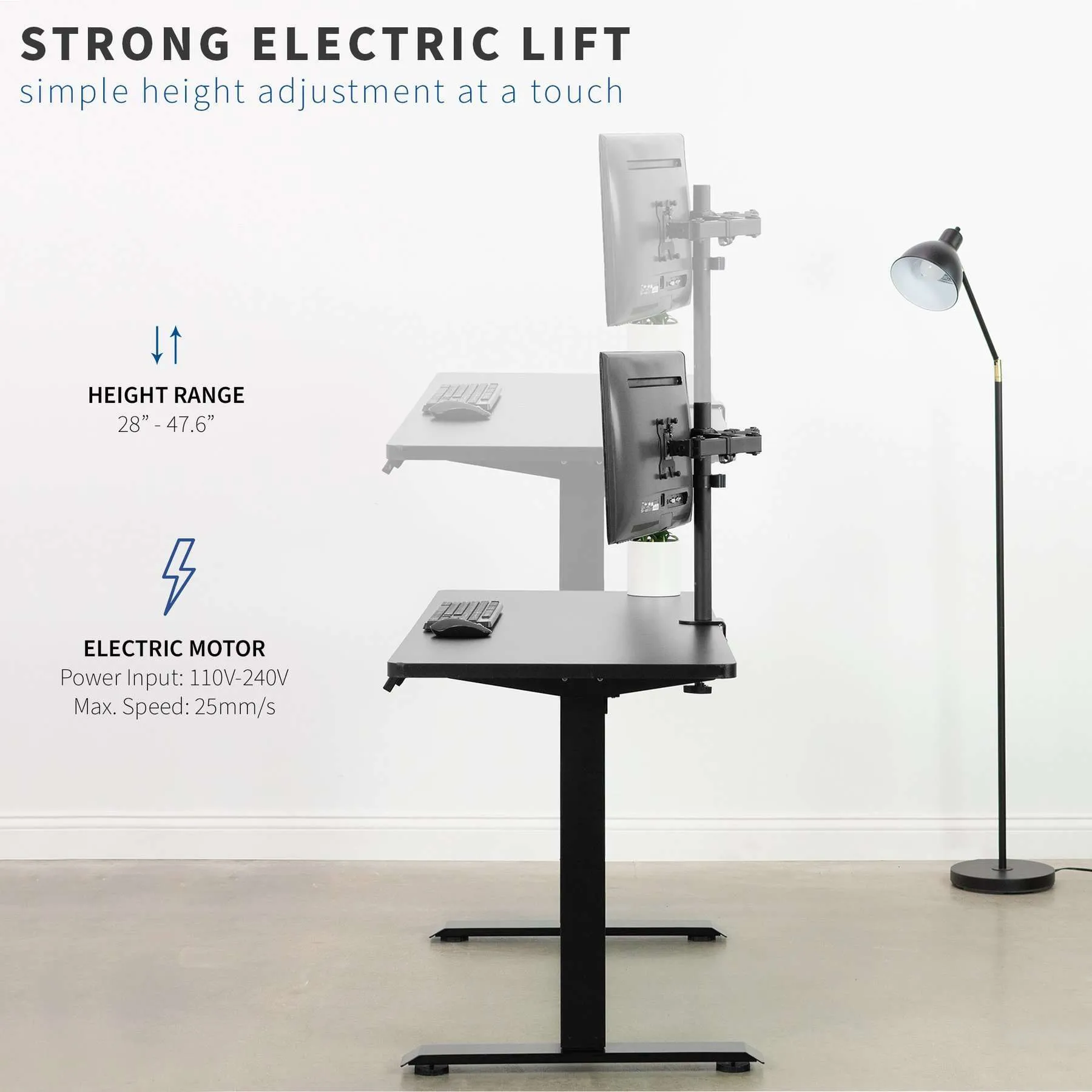 VIVO 33” to 51” Electric Single Motor Desk Frame, DESK-V100EWY/DESK-V100EBY