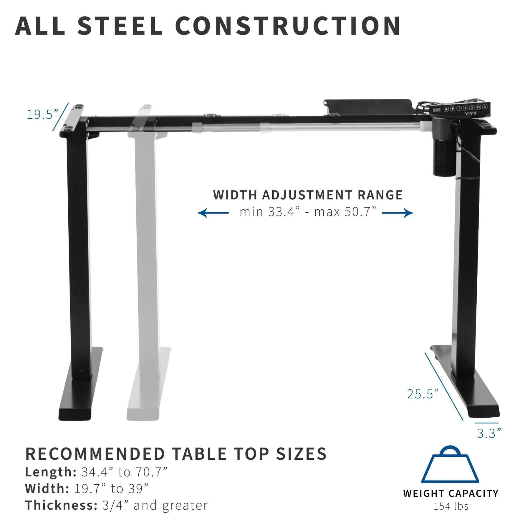 VIVO 33” to 51” Electric Single Motor Desk Frame, DESK-V100EWY/DESK-V100EBY