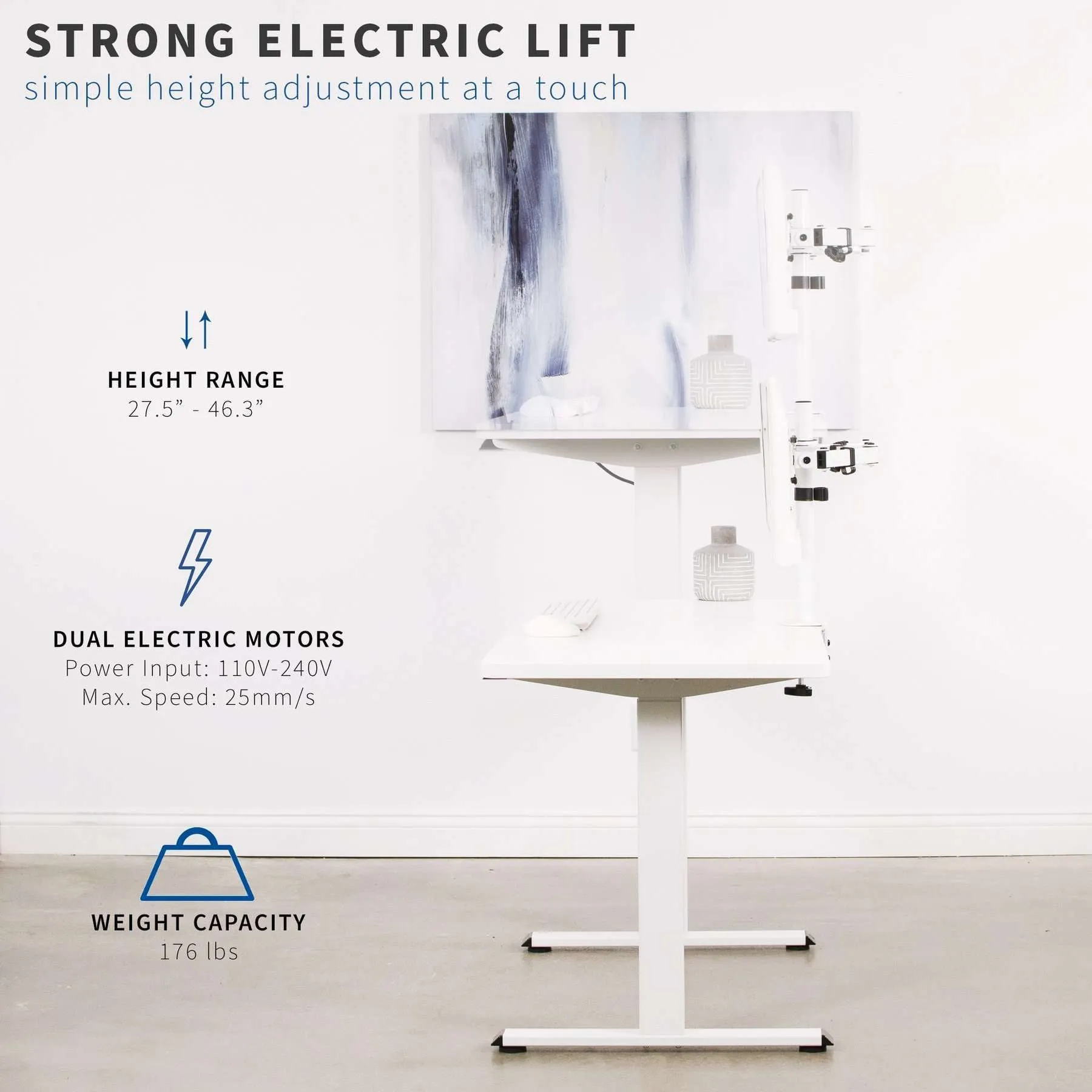 Vivo Electric Single Motor Desk Frame, DESK-E-100W/DESK-E-100B