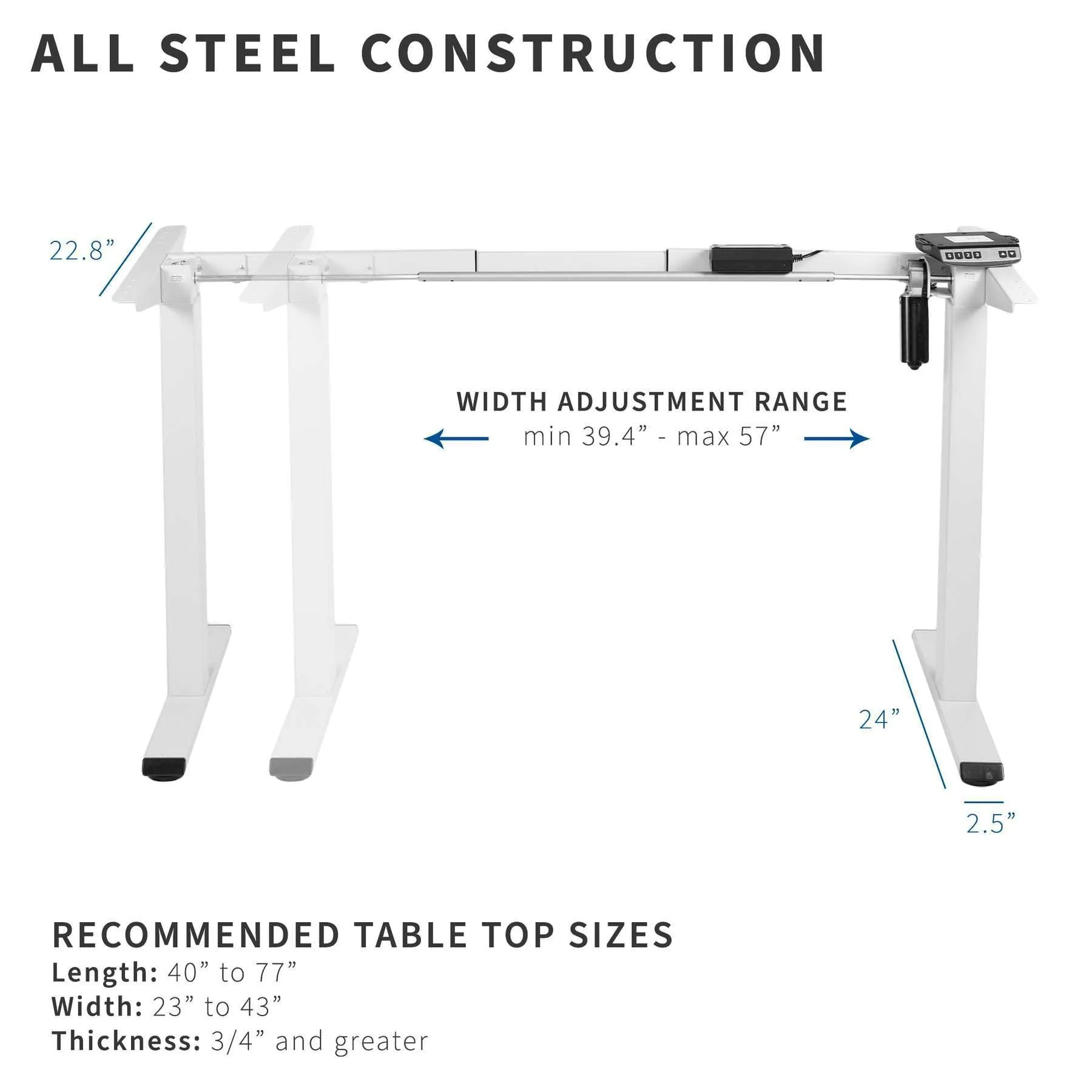 Vivo Electric Single Motor Desk Frame, DESK-E-100W/DESK-E-100B