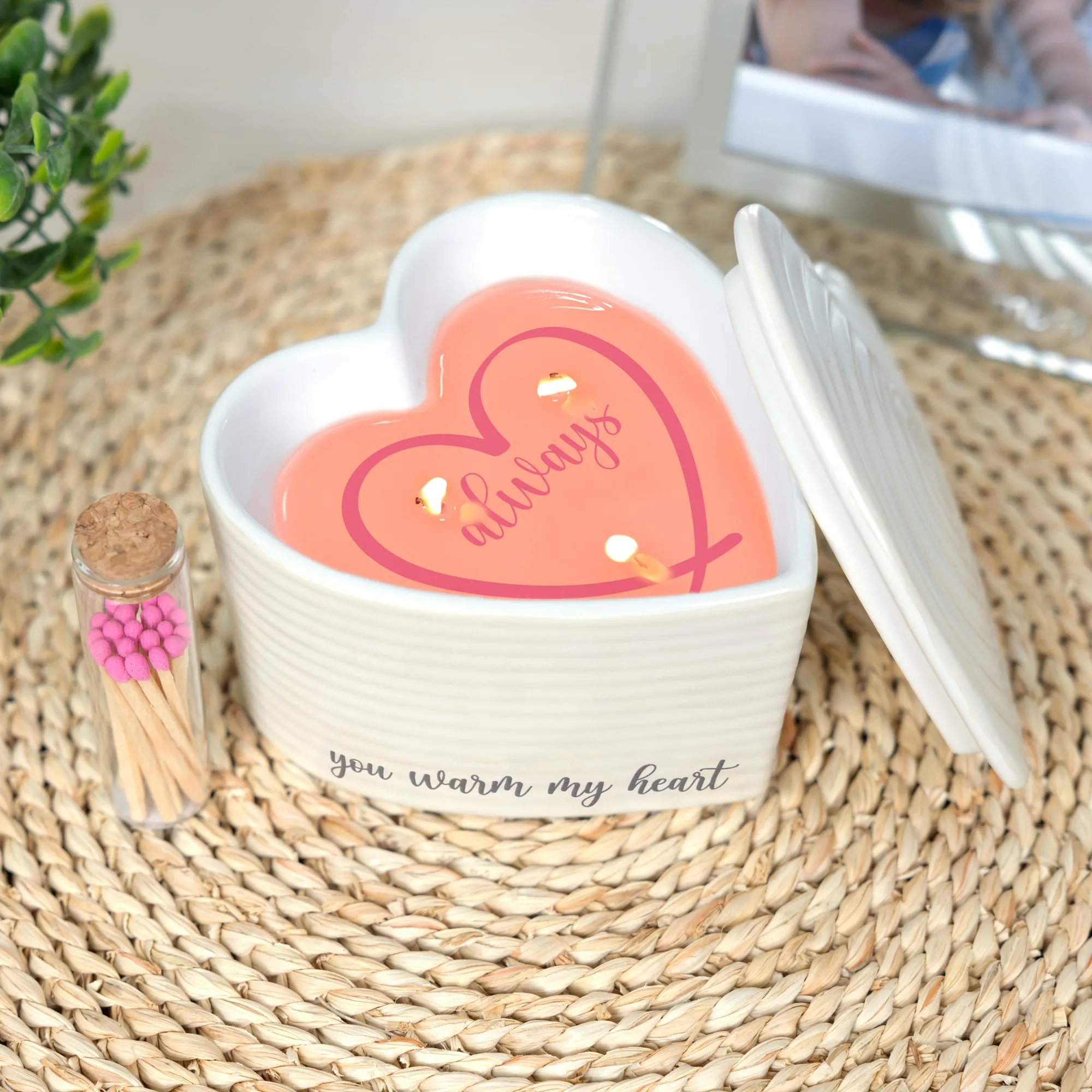Warm My Heart 8 oz - 100% Soy Wax Reveal Triple Wick Candle with Matches Scent: Vanilla