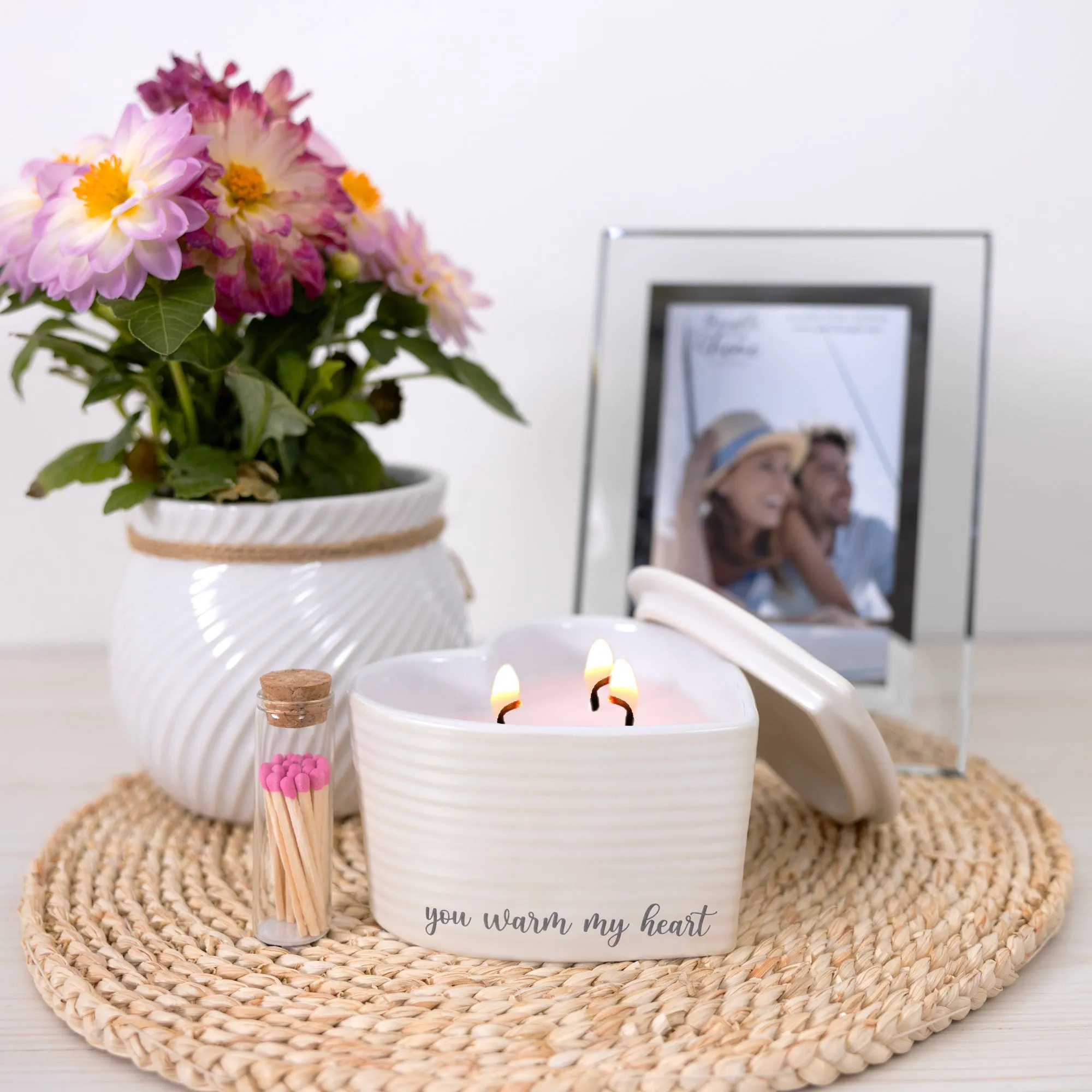 Warm My Heart 8 oz - 100% Soy Wax Reveal Triple Wick Candle with Matches Scent: Vanilla