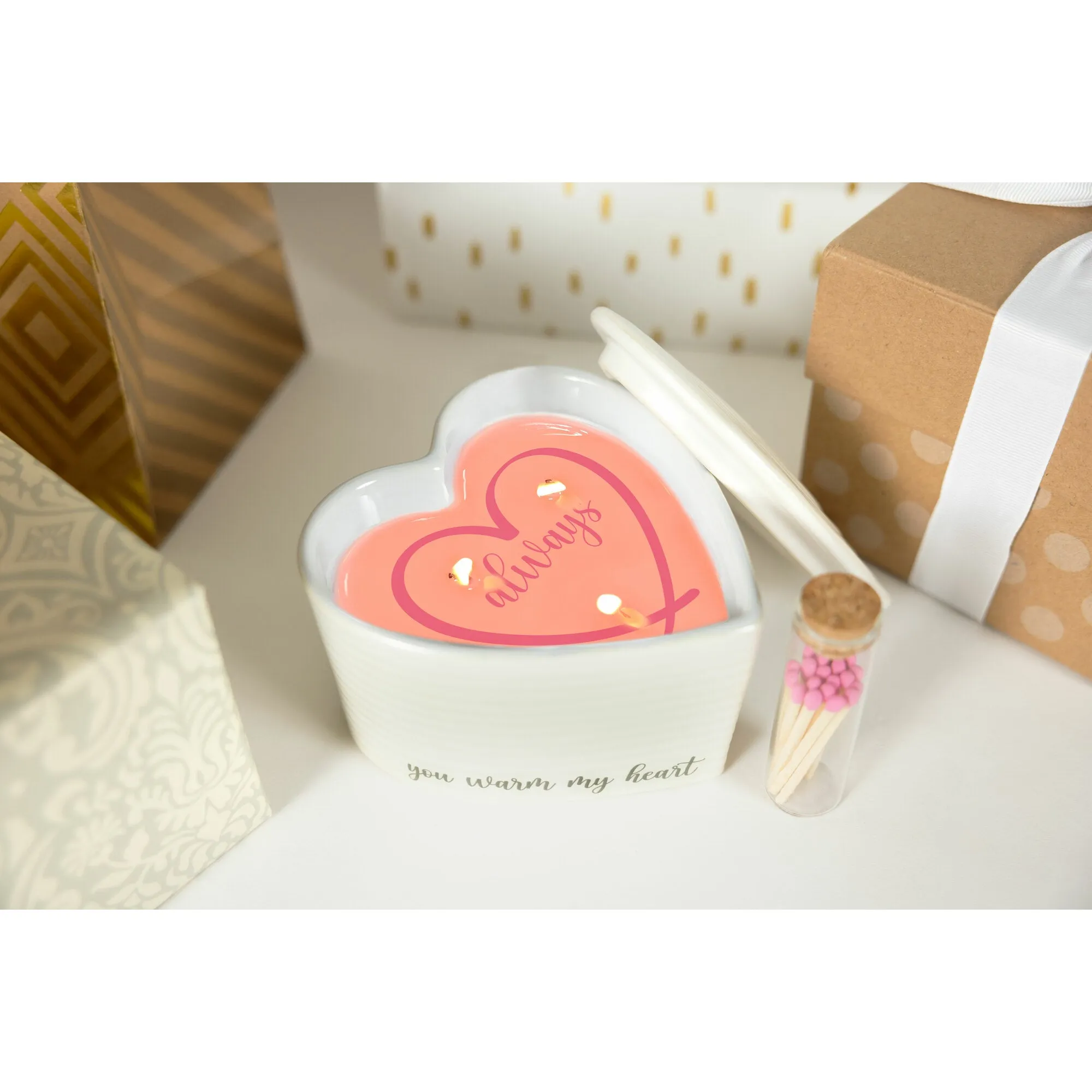 Warm My Heart 8 oz - 100% Soy Wax Reveal Triple Wick Candle with Matches Scent: Vanilla
