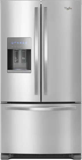 Whirlpool WRF555SDFZ 36 Inch French Door Refrigerator with 25 Cu. Ft. Capacity, Spillproof Glass Shelves, Humidity-Controlled Double Crisper, Ice Maker, Exterior Ice/Water Dispenser, EveryDrop™ Filtration, and ENERGY STAR®