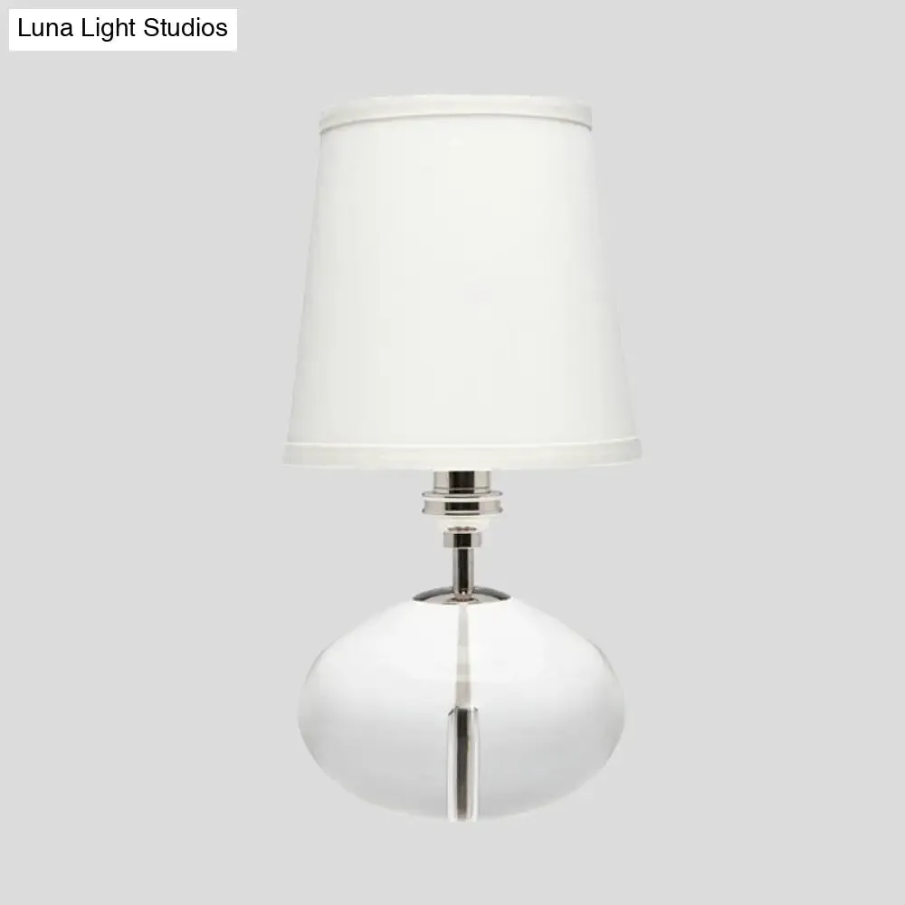 White Oblong Fabric Table Lamp with Clear Crystal Accent - Simple and Elegant Desk Lighting