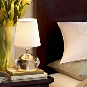 White Oblong Fabric Table Lamp with Clear Crystal Accent - Simple and Elegant Desk Lighting