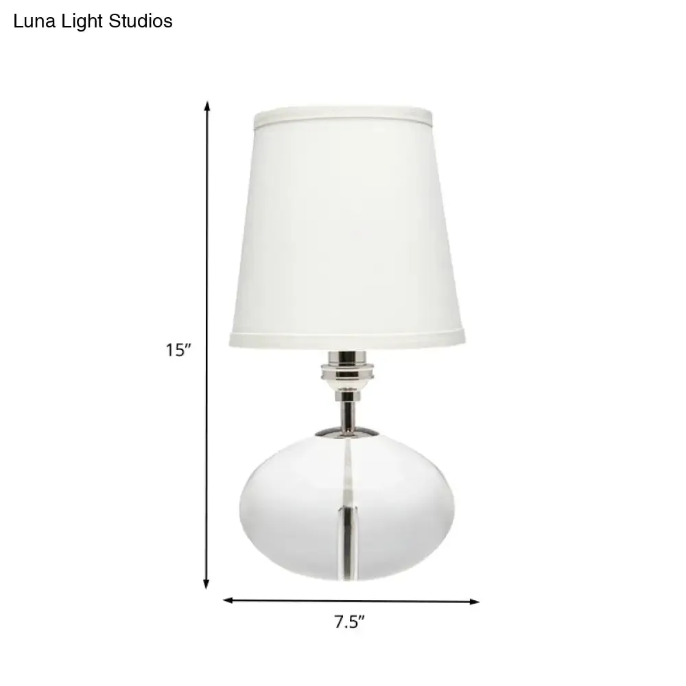 White Oblong Fabric Table Lamp with Clear Crystal Accent - Simple and Elegant Desk Lighting