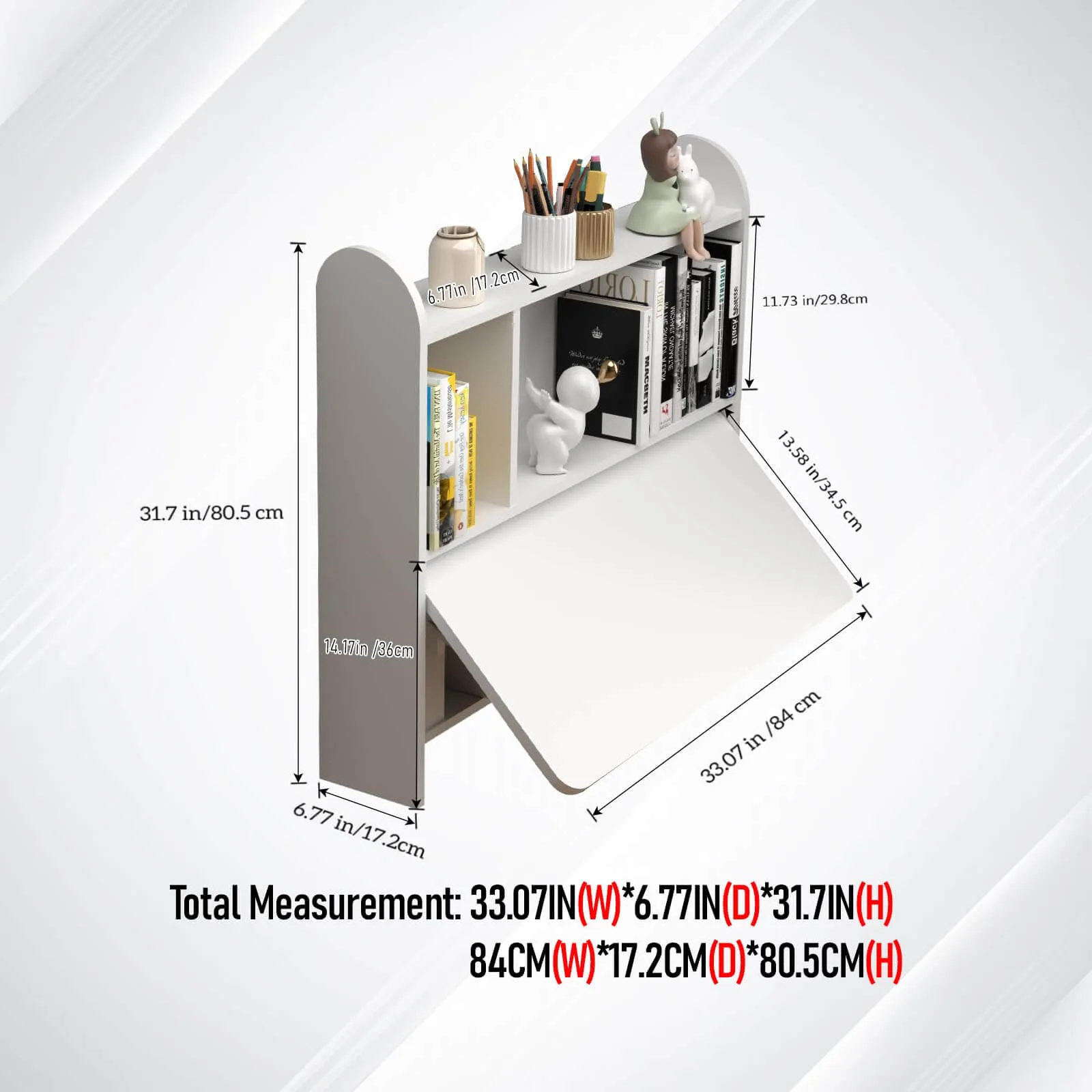 White Wall Mounted Fold Down Desk for Small Space with Storage Shelf