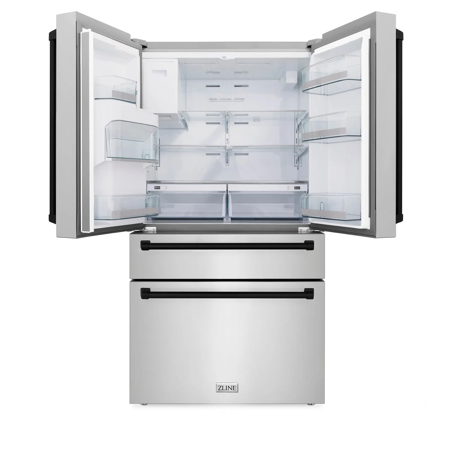 ZLINE 36" Autograph Edition 21.6 cu. ft French Door Refrigerator with Water and Ice Dispenser in Fingerprint Resistant Stainless Steel with Matte Black Accents