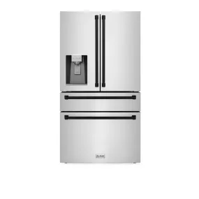 ZLINE 36" Autograph Edition 21.6 cu. ft French Door Refrigerator with Water and Ice Dispenser in Fingerprint Resistant Stainless Steel with Matte Black Accents