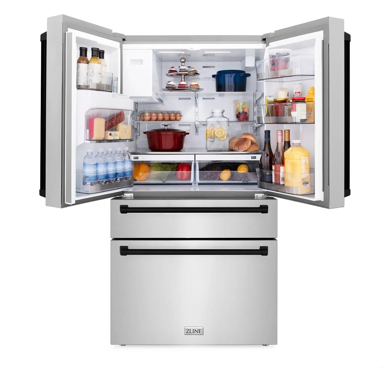 ZLINE 36" Autograph Edition 21.6 cu. ft French Door Refrigerator with Water and Ice Dispenser in Fingerprint Resistant Stainless Steel with Matte Black Accents