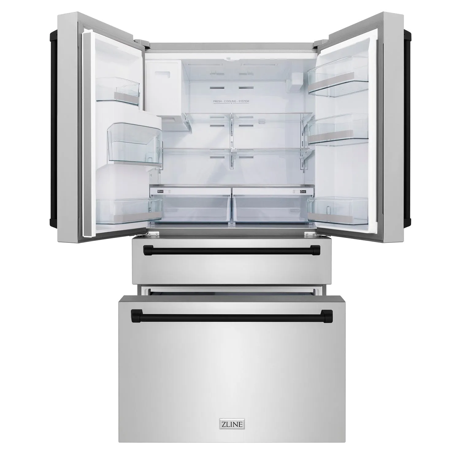 ZLINE 36" Autograph Edition 21.6 cu. ft French Door Refrigerator with Water and Ice Dispenser in Fingerprint Resistant Stainless Steel with Matte Black Accents