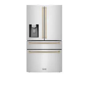 ZLINE 36" Autograph Edition 21.6 cu. ft French Door Refrigerator with Water and Ice Dispenser in Stainless Steel with Champagne Bronze Accents ZLINE 36" Autograph Edition 21.6 cu. ft French Door Refrigerator with Water and Ice Dispenser in Stainless Steel with Champagne Bronze Accents