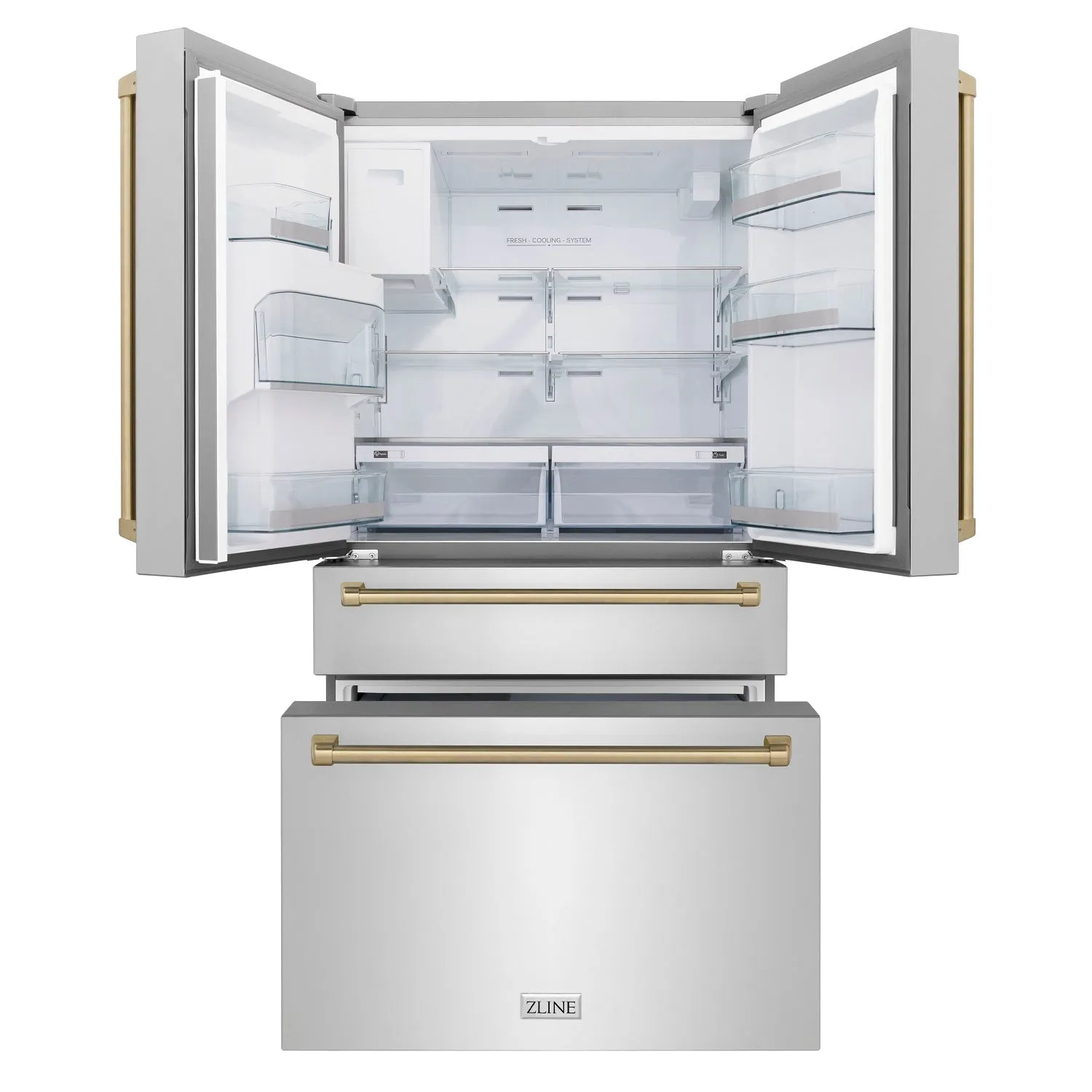 ZLINE 36" Autograph Edition 21.6 cu. ft French Door Refrigerator with Water and Ice Dispenser in Stainless Steel with Champagne Bronze Accents