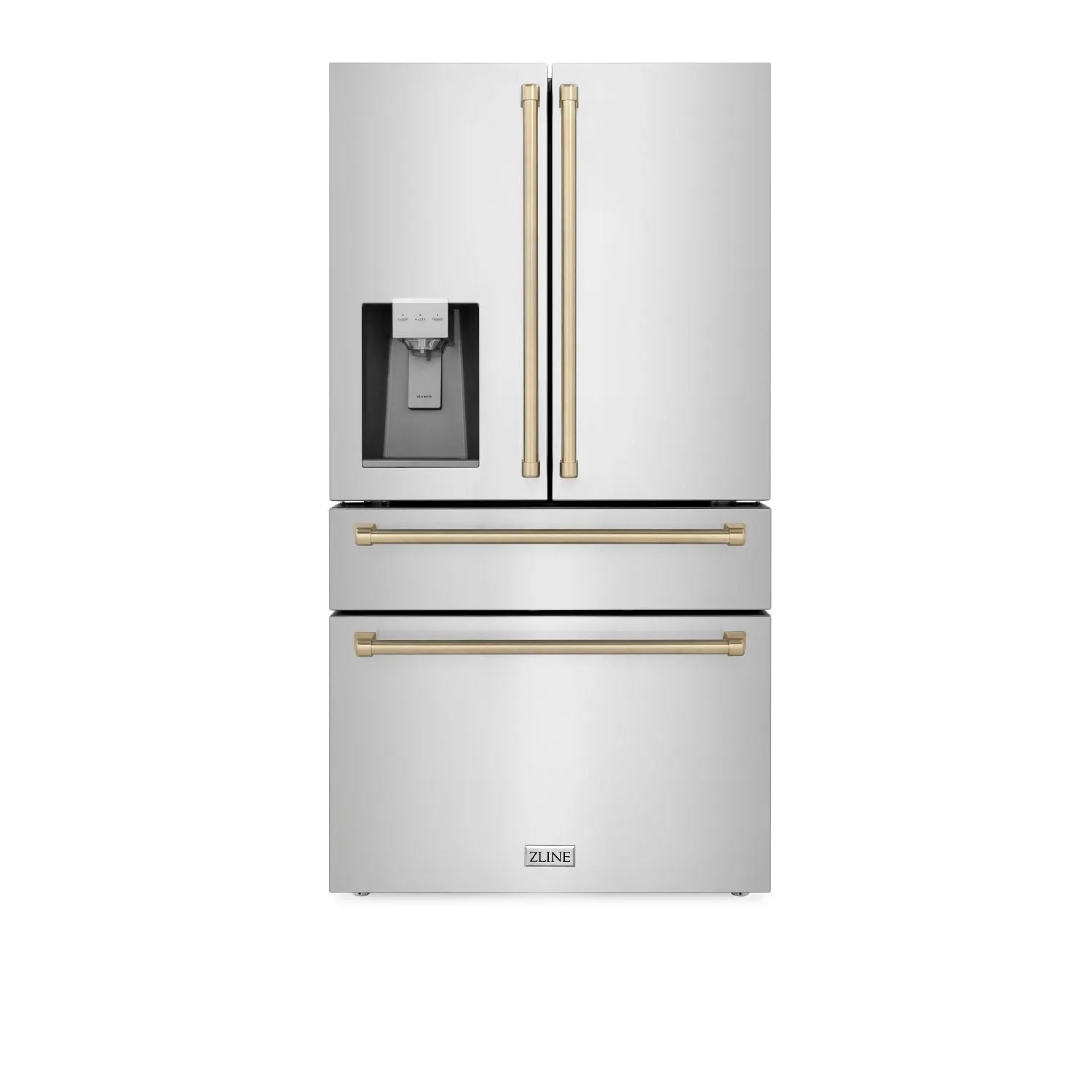 ZLINE 36" Autograph Edition 21.6 cu. ft French Door Refrigerator with Water and Ice Dispenser in Stainless Steel with Champagne Bronze Accents