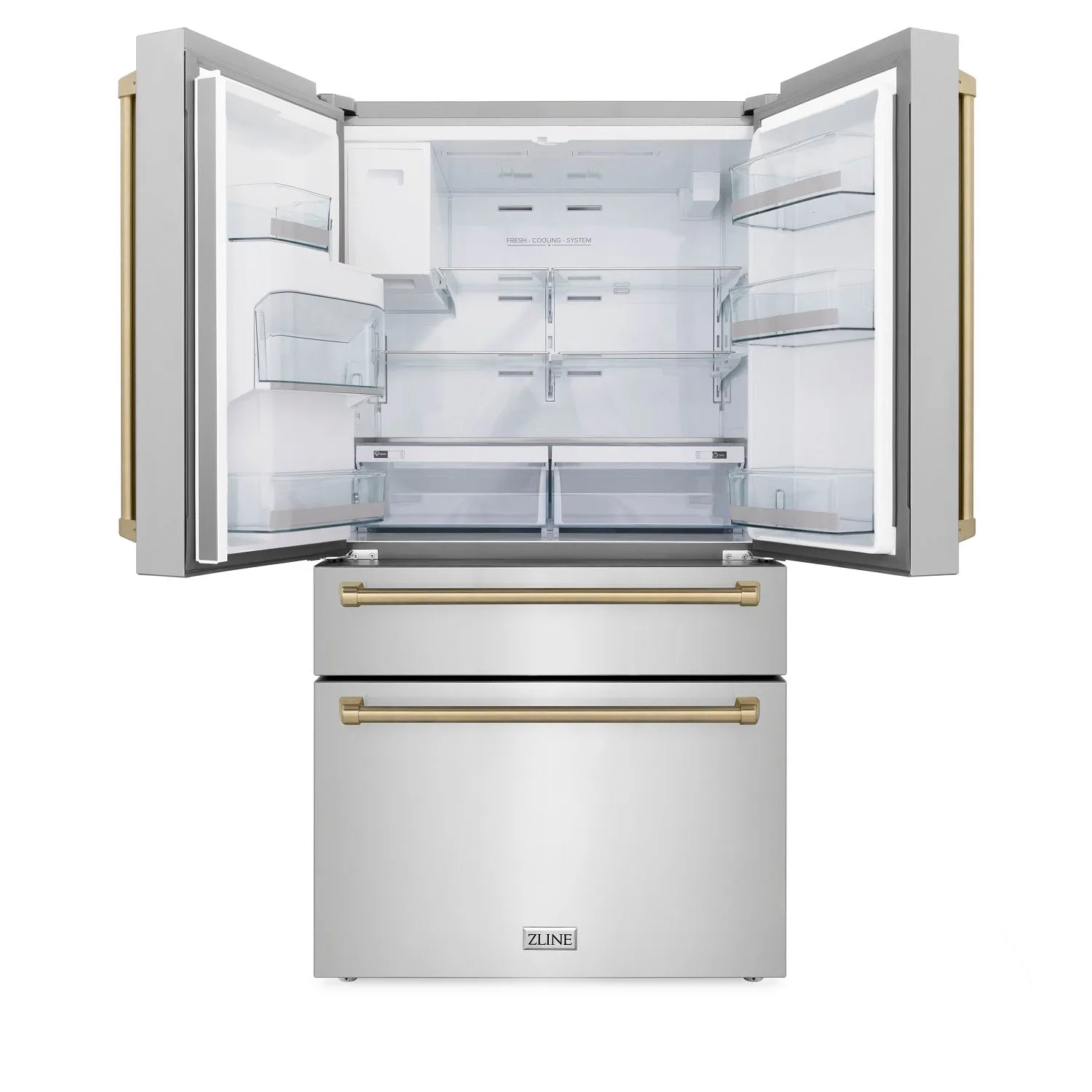 ZLINE 36" Autograph Edition 21.6 cu. ft French Door Refrigerator with Water and Ice Dispenser in Stainless Steel with Champagne Bronze Accents
